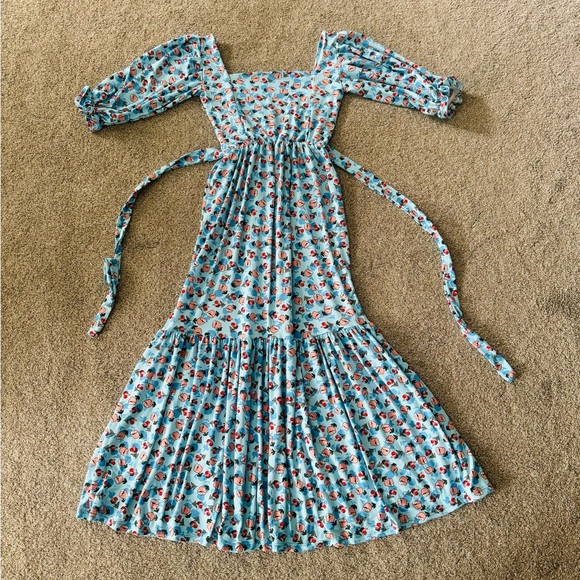 Maxi Dress S Boho Floral Flared summer stretchy fabric elastic waist sundress - Picture 11 of 11